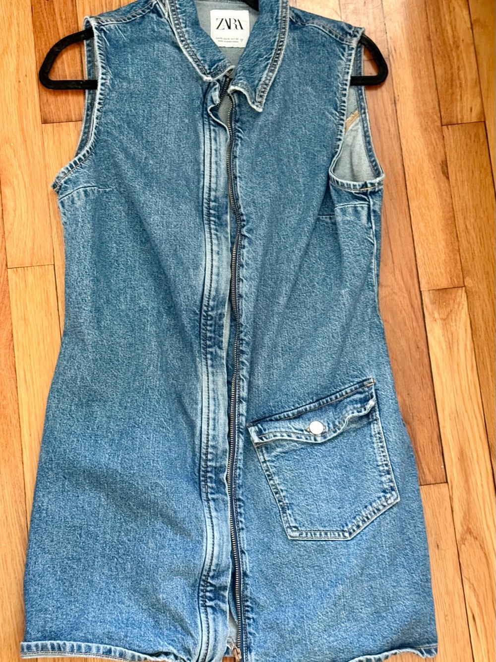 Zara Light Denim Sleeveless Zip-front Vest Dress